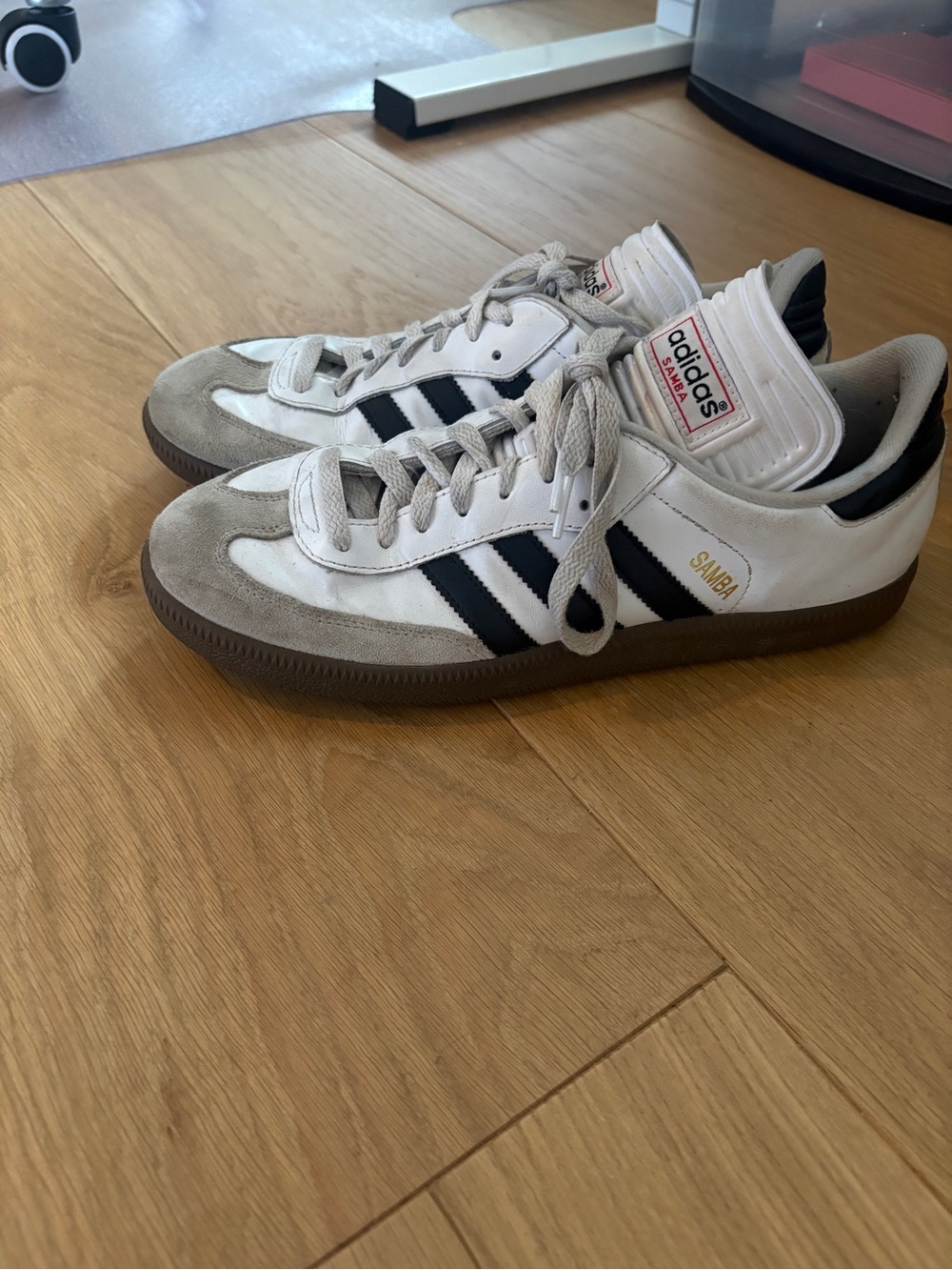 adidas Samba Men’s White, Black & Gray Suede-Trim Sneakers